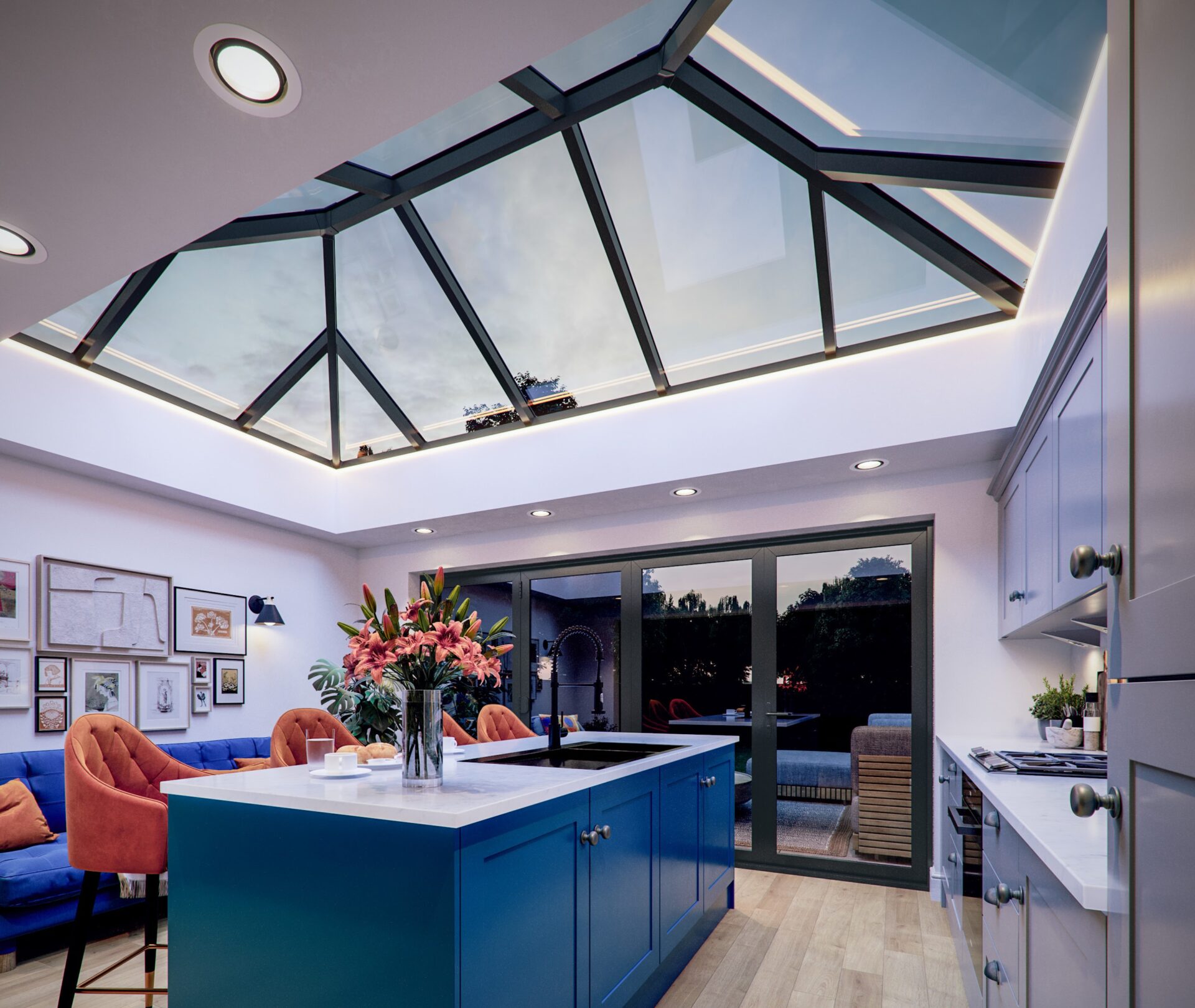 modern kitchen displaying iconiq roof lantern