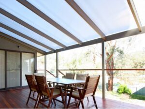Lean-to extension showing polycarbonate roof