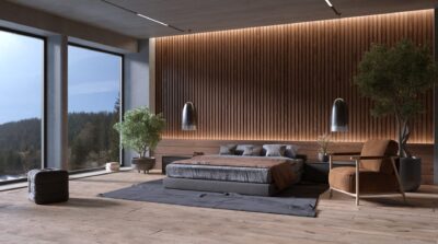 Modern,Bedroom,Interior,With,Slat,Wood,Wall,Panels,,3d,Rendering