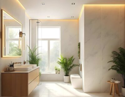 modern bathroom displaying cladding tiles